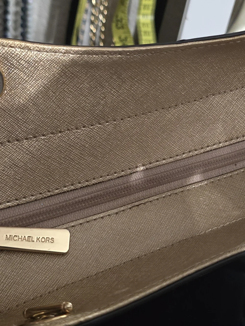 Michael Kors Gold Saffiano Leather Chain Shoulder Bag